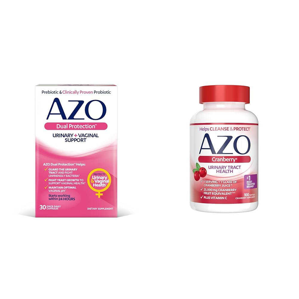 AZO Dual Protection | Urinary + Vaginal Support* | Prebiotic Plus Clinically Proven Women's Probiotic | Starts Working Within 24 Hours | Non-GMO | 30 Count & Cranberry Urinary Tract Health Supplement