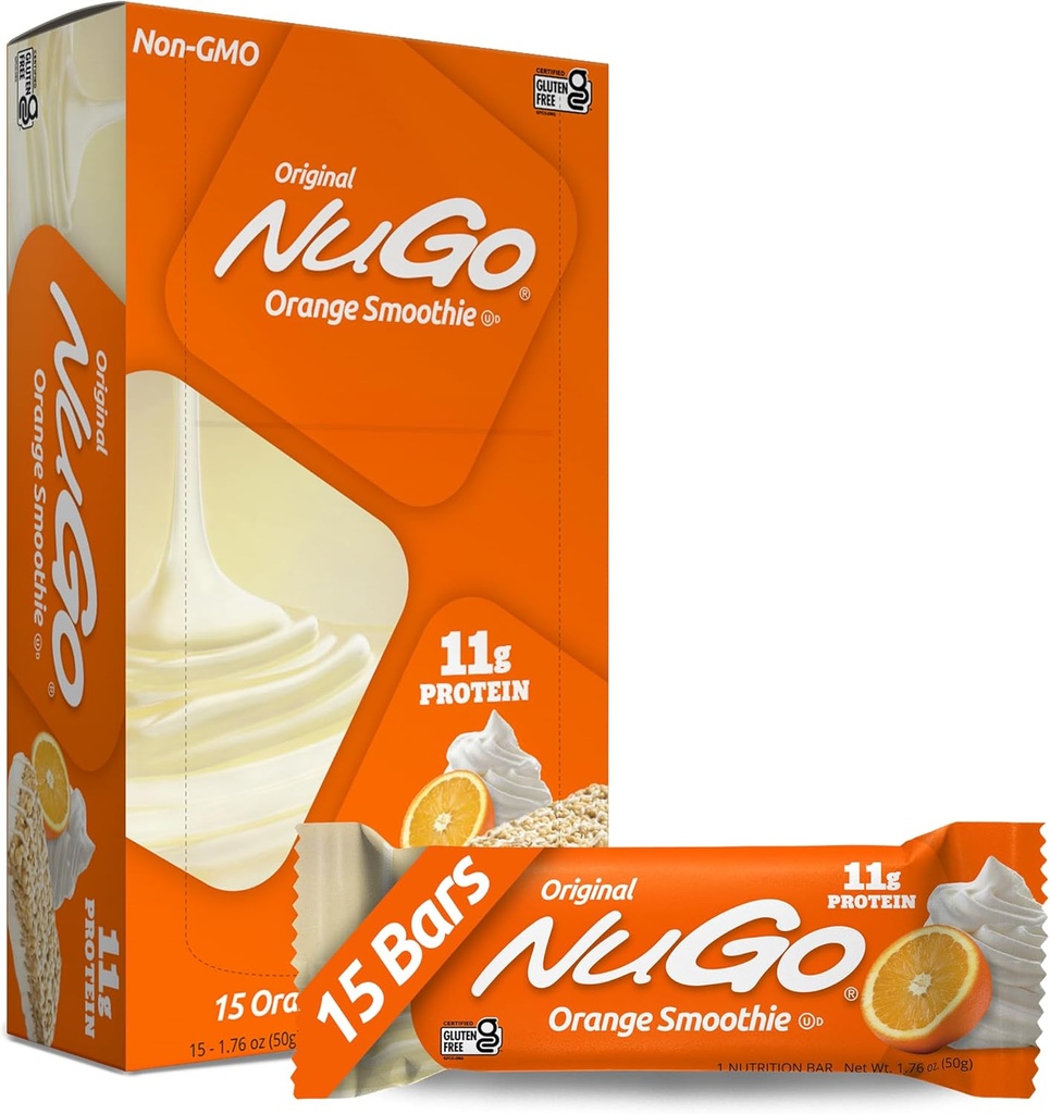 NuGo Proteine Bar, Orange Smoothie, 11g Proteïne, Glutenvrij, 15 Tellen