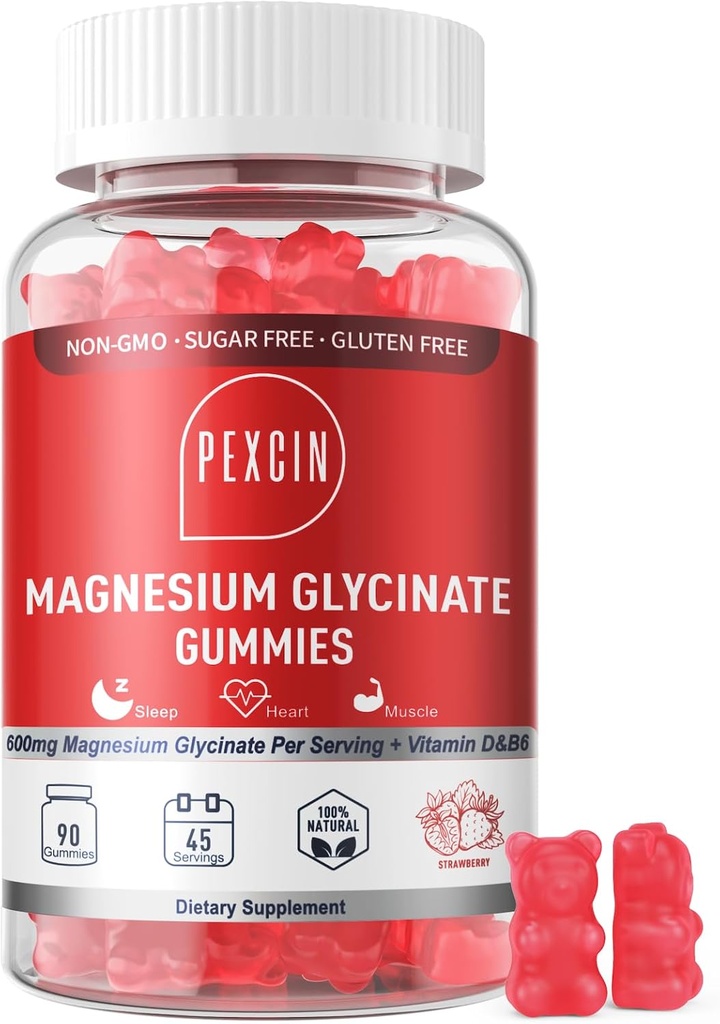 Magnesium Glycinate Gummies for Adults & Kids, 1000 mg High Absorption Magnesium Complex Supplement, sokeriton kalium, Vitamins for Rauhoitu, uni Supprt, stressiä lievittävä, 90 kreiviä
