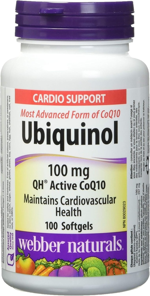 Webber Naturals Ubiquinol 100mg QH actif CoQ10, 100 softgels