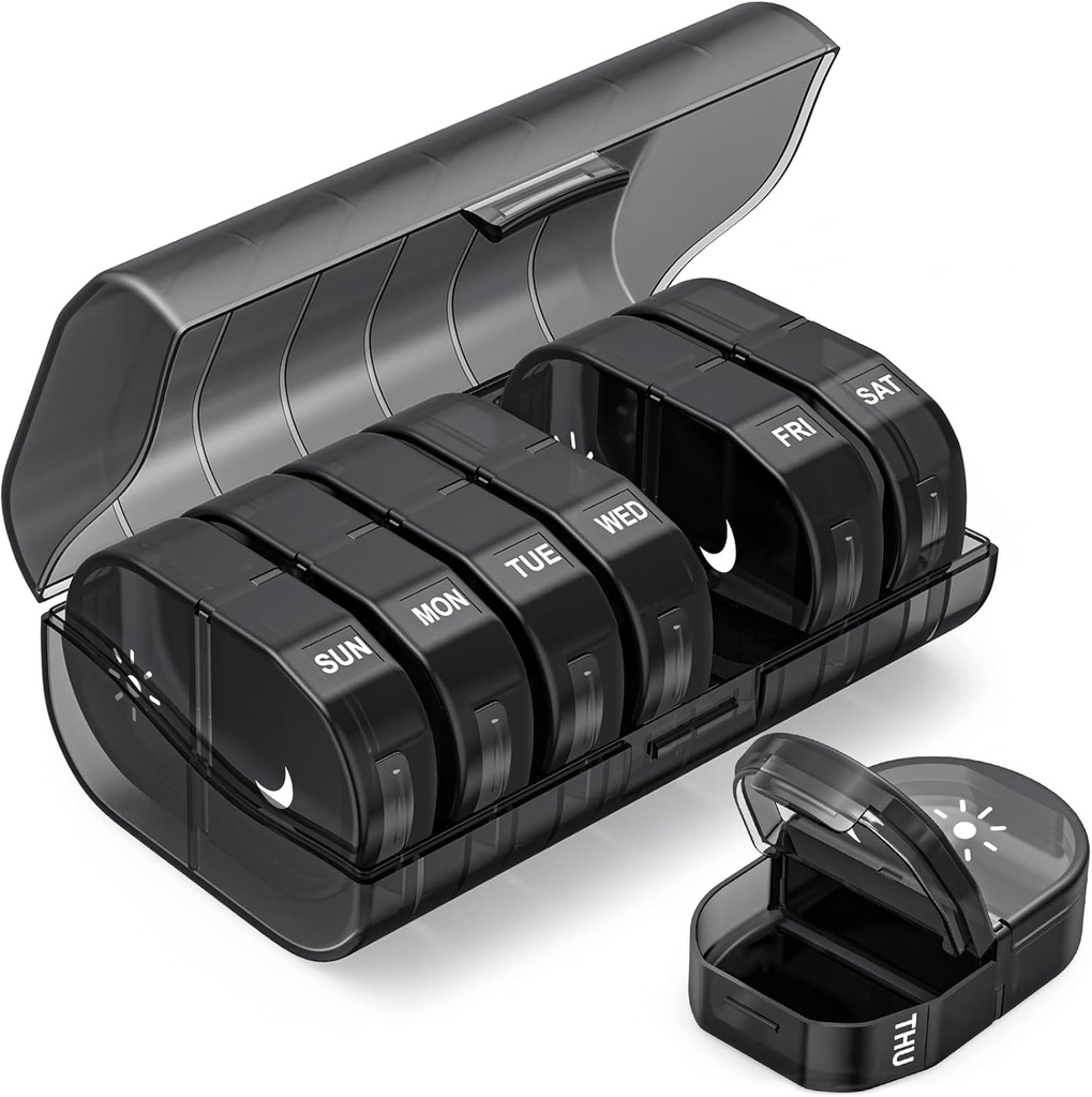 PULIV Weekly Pill Organizer 2 Times a Day, Büyük Kapasite Pill Box Case 7 Day with EasyOpen, AM PM Drug Organizer with Privacy Protection for Vitamins, Drug, Supplements, Fish Oils