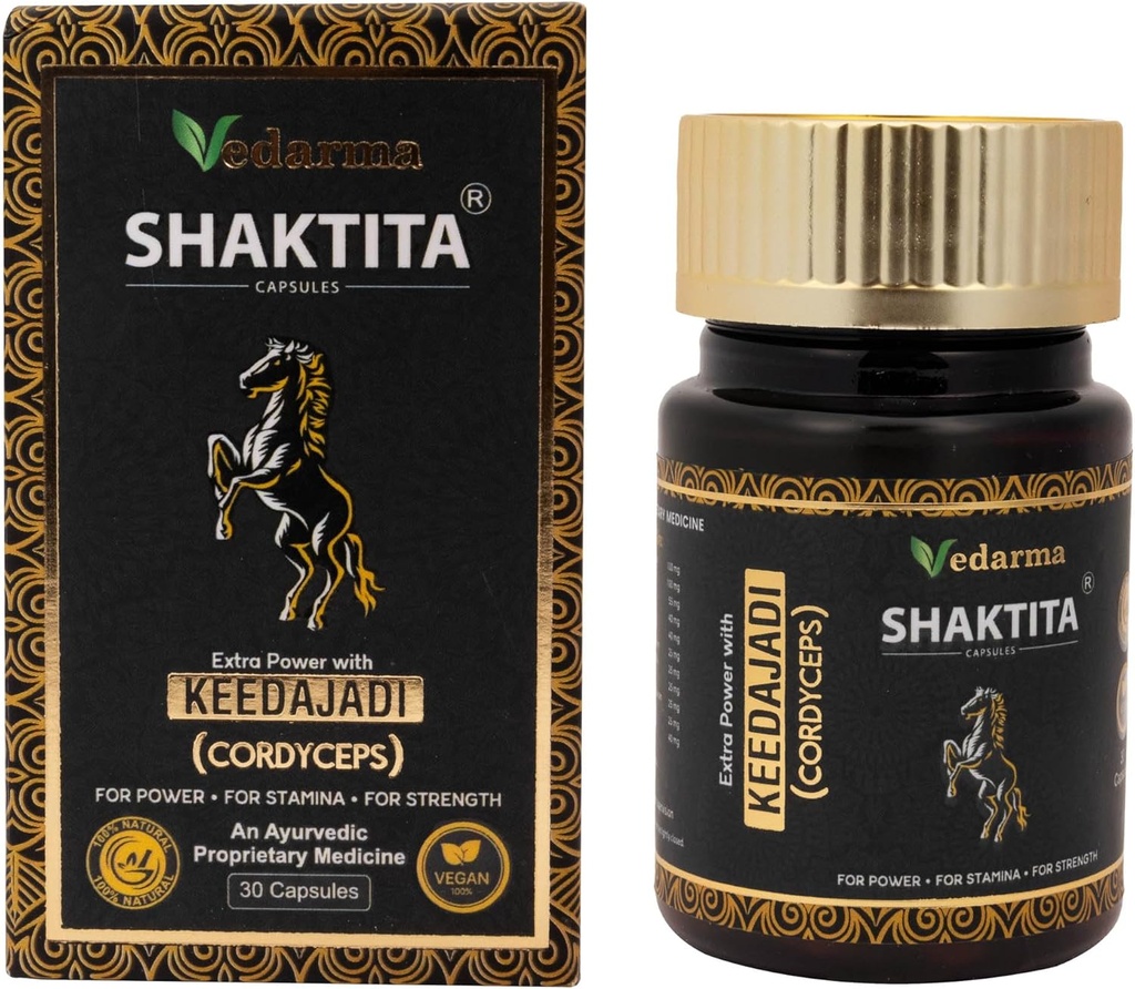 Shakitita Capsules amb Keedajadi Infuution Natural Ayurvedic fórmula natural per donar suport a l'Energia, Stamina, Vitalia, i en general per a l'estil de vida actiu (30 Capesules)