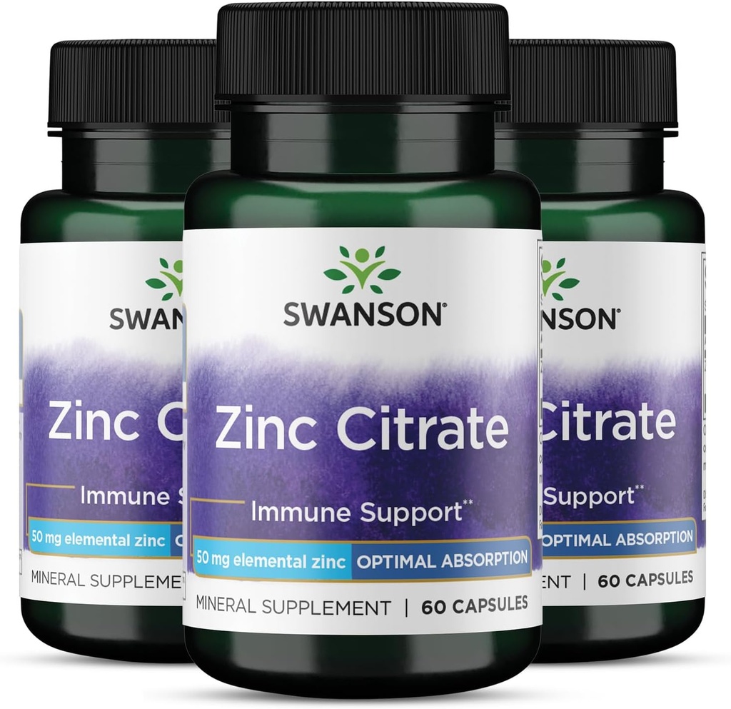 Swanson Zinc Citrate - Mineral supplement Promoting Healthy Immune System Health - Natural Formula Supporting Overall Wellness - (60 Capsules, 50mg each) 3 Pack