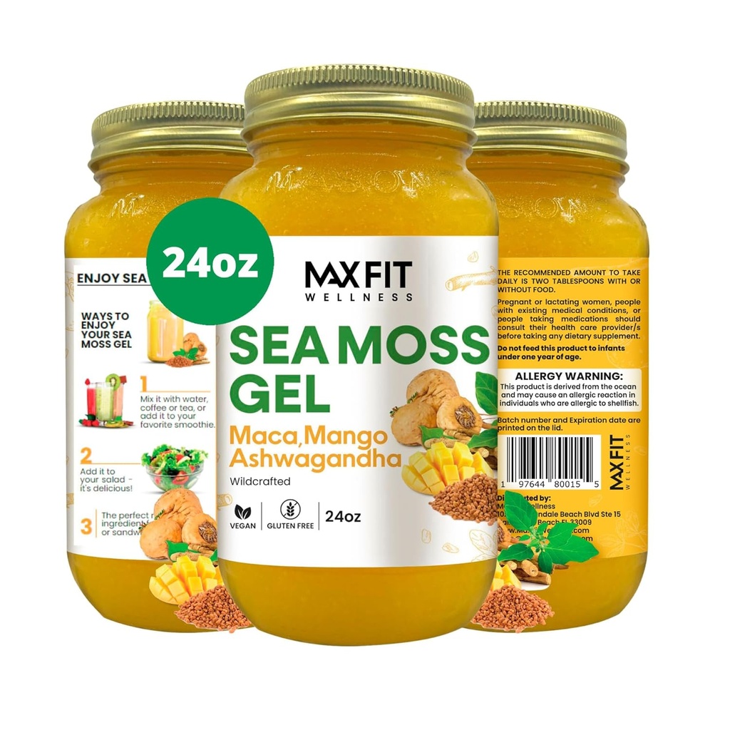 MAX FIT Sea Moss Gel Maca Ashwagandha 24oz Wildsrafted Gold Sea Moss Gel van Saint Lucia 