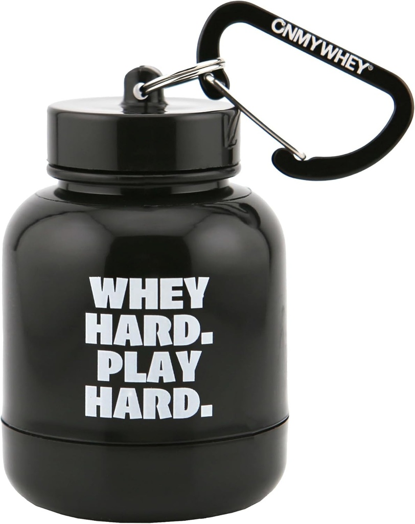 ONMYWHEY - Olbaltumvielu pulveris un papildinājums Funnel Keychain, Portable To-Go konteiners Vingrošanai, Treniņš, Fitness, & Travel - TSA apstiprināts, Sūkalas Hard Play Hard