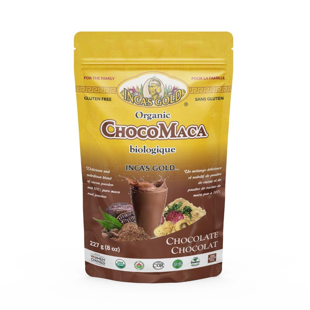 InCA's GoLD Organic Cocoa & Maca אבקה, 227g, Delicious and Foodstious Fitogenic Superfood, Gluten-free, Kosher, non-GMO