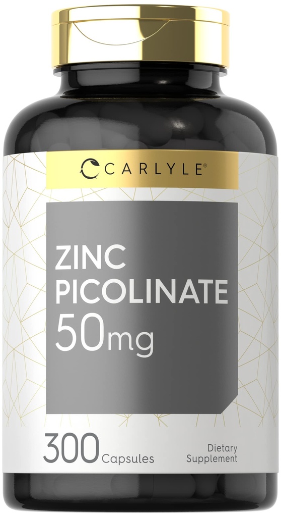 Carlyle Zinc Picolinate 50mg Capsules | 300 Count | Non-GMO and Gluten Free Supplement