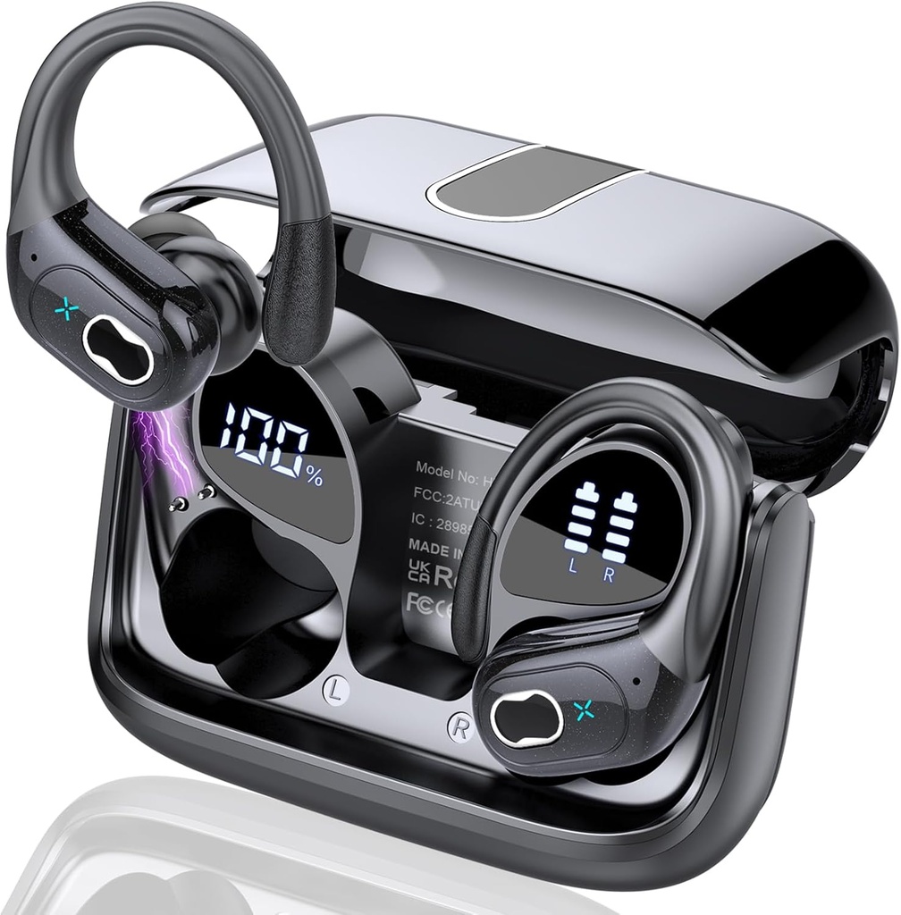 Bezprzewodowe słuchawki 75hrs Bluetooth 5.4 słuchawki Sport, 2025 Bluetooth słuchawki Stereo Deep Bass Over Ear Bud z hakami, ENC Hałas Anulowanie Mic, IPX7 Wodoodporny telefon do treningu / bieganie