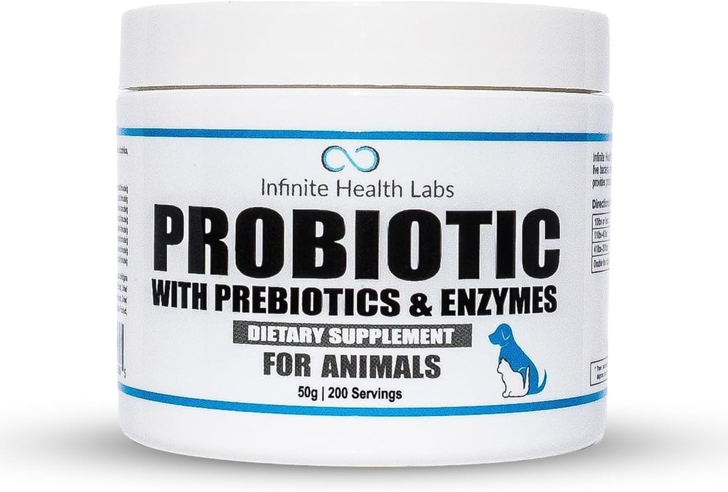 Probióticos para cans e gatos - Vet Formulado en EUA Pet Prebiotic & Enzyme Powder for Digestive, Gut & Immune Health - 200 porcións (50 g)