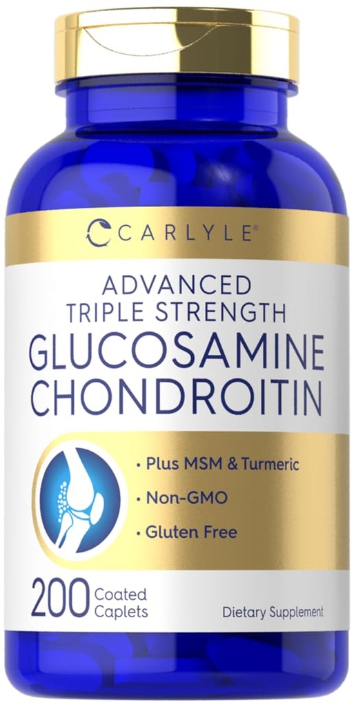 Carlyle Glucosamine Chondroitin MSM Turmeric | 200 Count | Advanced Triple Strength Supplement | Non-GMO & Gluten Free