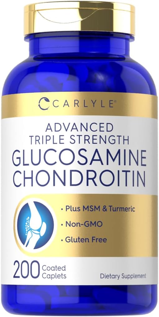 Carlyle Glucosamine Chondroitin MSM Turmeric | 4050 mg | 200 Count | Advanced Triple Strength Supplement | Non OGM & Gluten Free