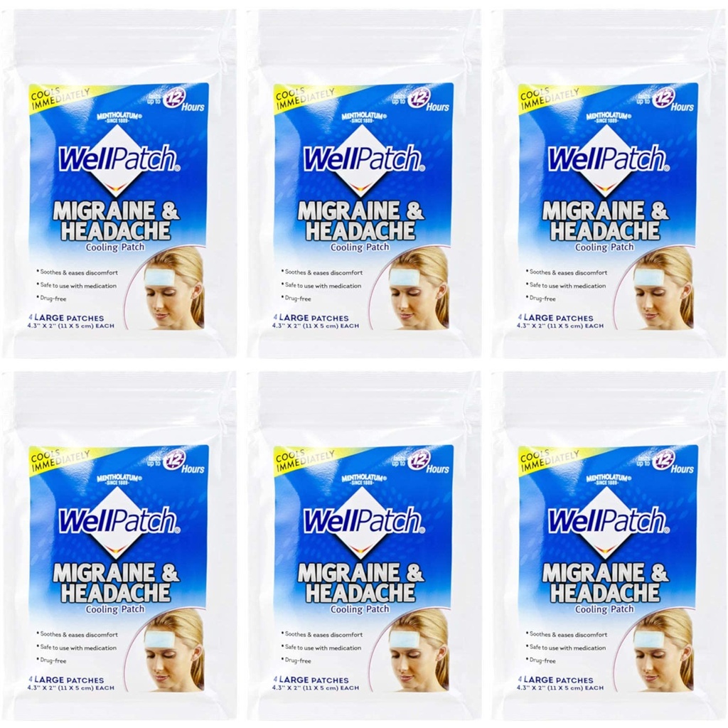 WellPatch Cooling Headache Pads, Migraine 4 Pads in a Pack. (Pack of 6)= 24pads