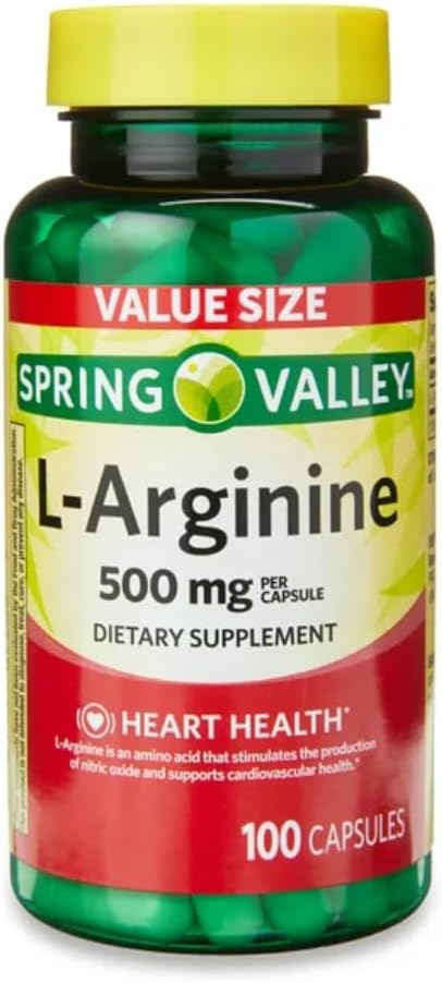 Generieke Spring Valley L'Arginine Amino Heart Health Supplement Capsules, 500mg, Value Size, 100 Telling + 1 Mini Pill Container (Stijl & Kleur Varies)