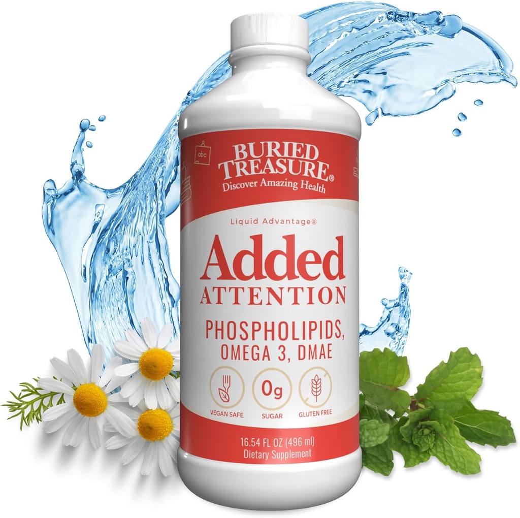 Tesouro Enterrado - Atenção Adicionada - Apoio à Aprendizagem Infantil com GABA DHA Vitamina B e mistura de ervas - Ajuda Funções Cérebro Saudáveis - Melhoria da Memória Auditiva de Curto Prazo Foco & Comportamento 16.54 oz