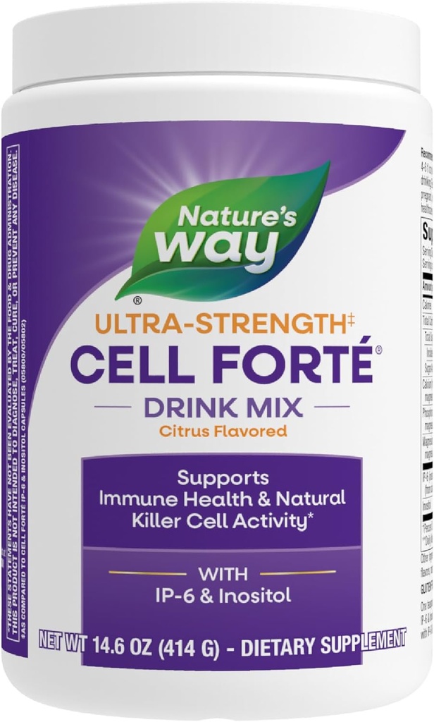 Nature's Way Ultra Strength(1) Cell Forté Drink Mix, IP-6 & Inositol Powder Supplement, Tukee Immuuniter & Natural Killer Cell Activity*, Citrus Flavored, Vegan, 14,6 Oz (Packaging May Vary)