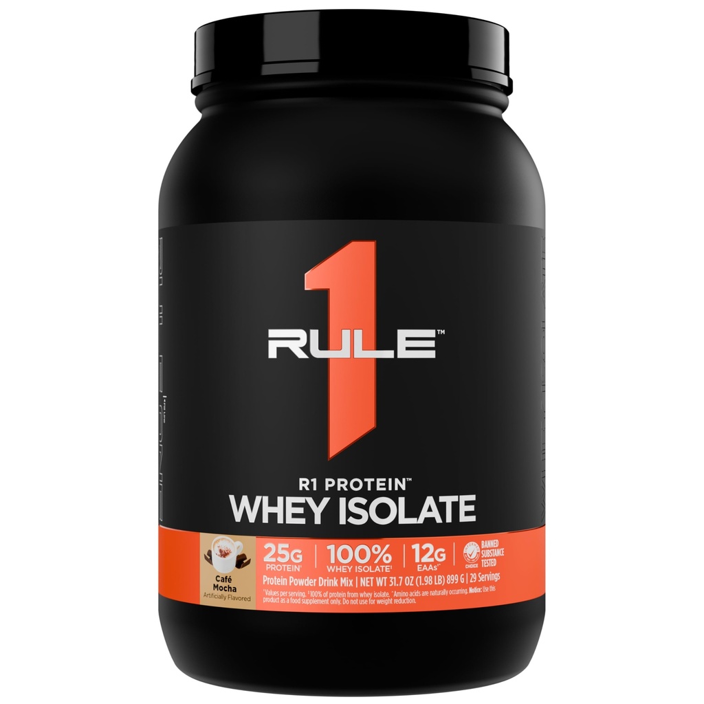 Rule 1 Proteins R1 Protein Whey Isolate, Café Mocha, 2 Pounds | 25g Protein & 6g BCAA Exclusively from Whey Isolates and Hydrolysate isolates for Workout Recovery and anytime use