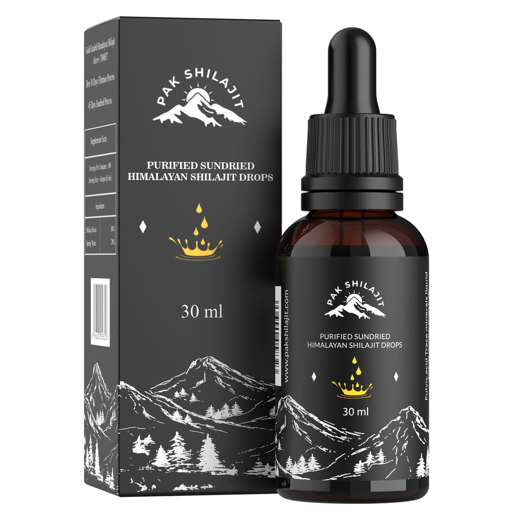 PakShilajit® Sun Dried Himalayan Shilajit Liquid Drops, Most Premium & Organic Gold Graded Shilajit Drops Above 17000FT (30ML Pack), Rich in Fulvic Acid Humic Acid Natural Supplement