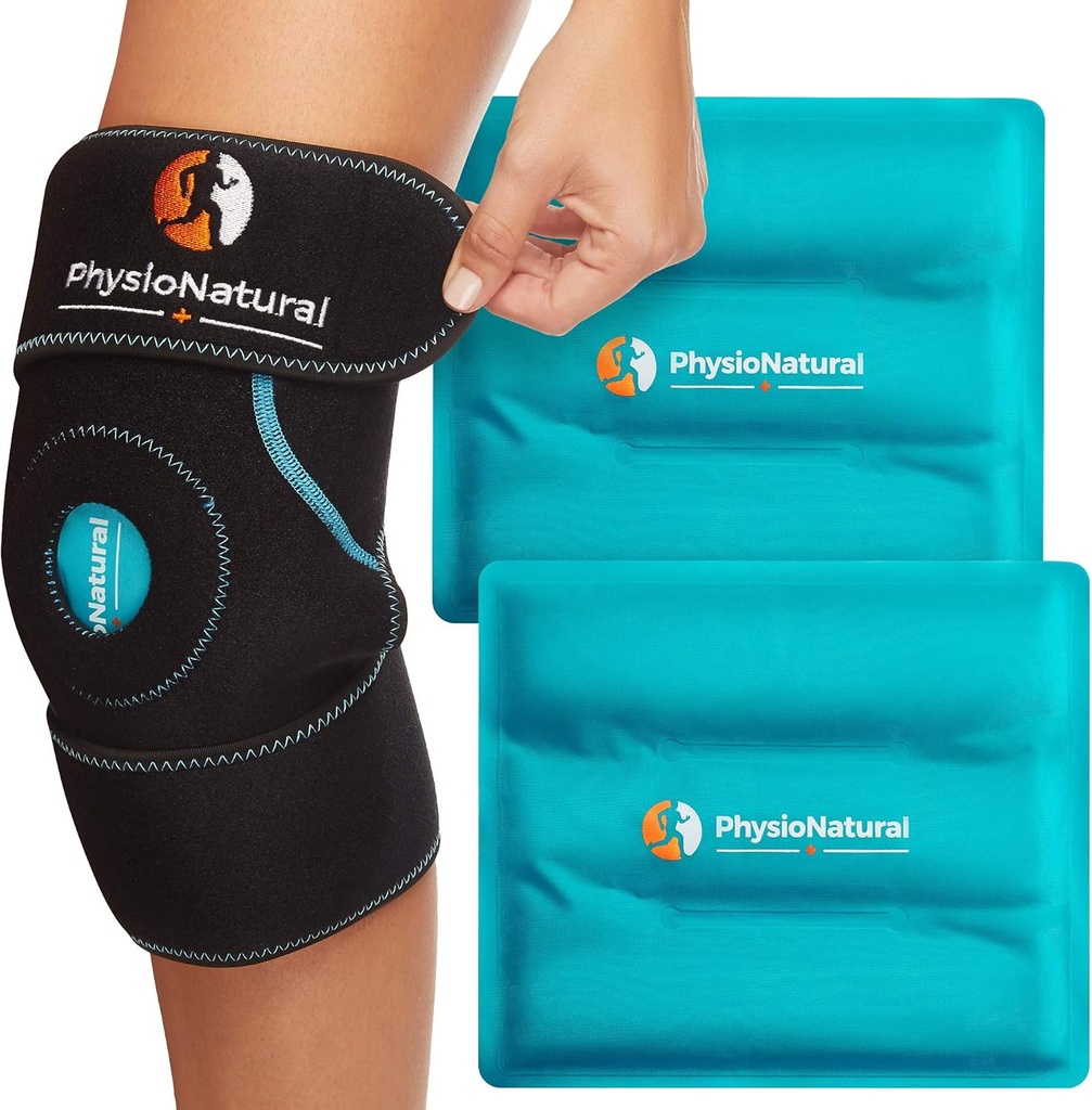 PhysioNatural Ice Pack for Knee Pain Relief, Reusable Gel Ice Wrap for Leg Injuries, Swelling, Knee Replacement Surgery, Cold Compress Therapy for Arthritis, Meniscus Tear and ACL