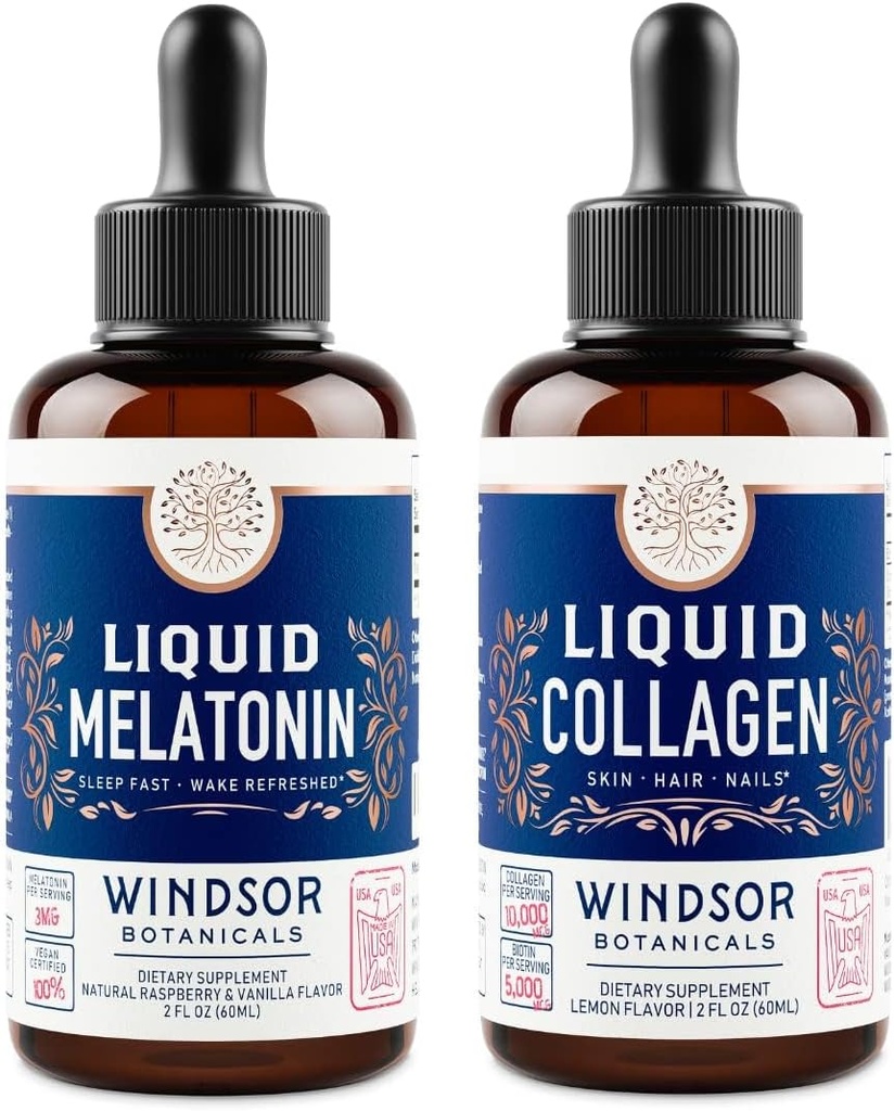 WINDSOR BOTANICALS Melatonin and Collagen Liquid Rest and Recuperation Skin Bundle