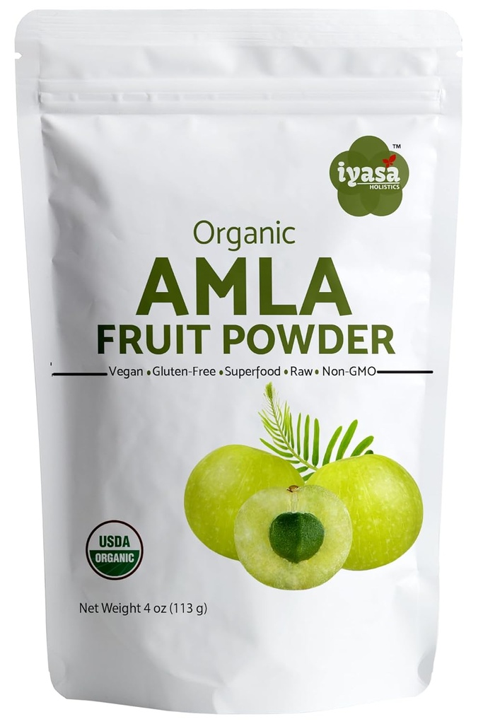 Biologische Amla Fruitpoeder, Amalaki Berry Poeder, Proefpakket van 4 ounce/112 gm, USDA Biologische, Raw Superfood voor huid en haar, Hersluitbare Pouch van 4 oz