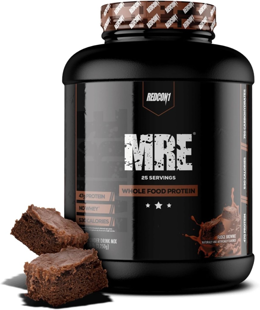 REDCON1 MRE Protein pulver, Fudge Brownie - Måltid erstatning protein blanding laget med MCT olje og hele matvarer - Protein med naturlige ingredienser å hjelpe i muskelgjenvinning (25 Serveringer)