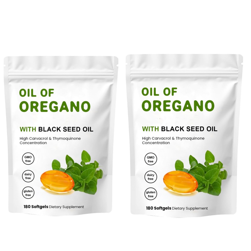 2 Pack Oil of Oregano Softgels, 2 in 1 Oil of Oregano with Black Seed Oil 200mg, Gluten Free