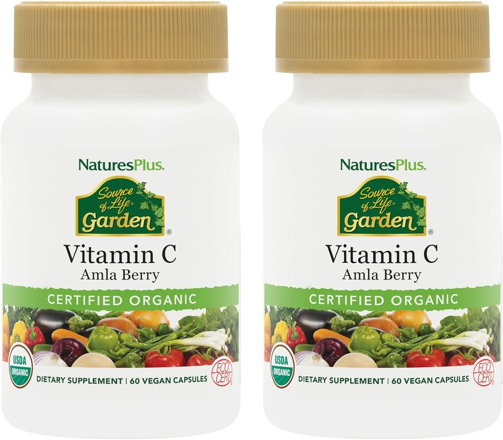 NaturesPlus Quelle von Life Garden Vitamin C - 60 Vegan Kapseln, Paket von 2 - Immunsystem-Unterstützung - Certified Organic, Non-GMO, Gluten Free - 60 Gesamt Servierungen