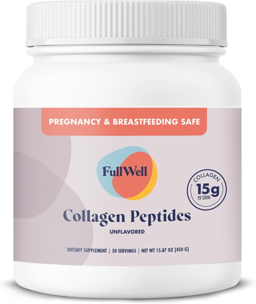 FullWell New Hydrolyzed Collagen Peptides, Breastfeeding &amp; Pregnancy Safe Grass-Fed Collagen Powder for Women, 15g Unflavored Collagen, 30 Servings