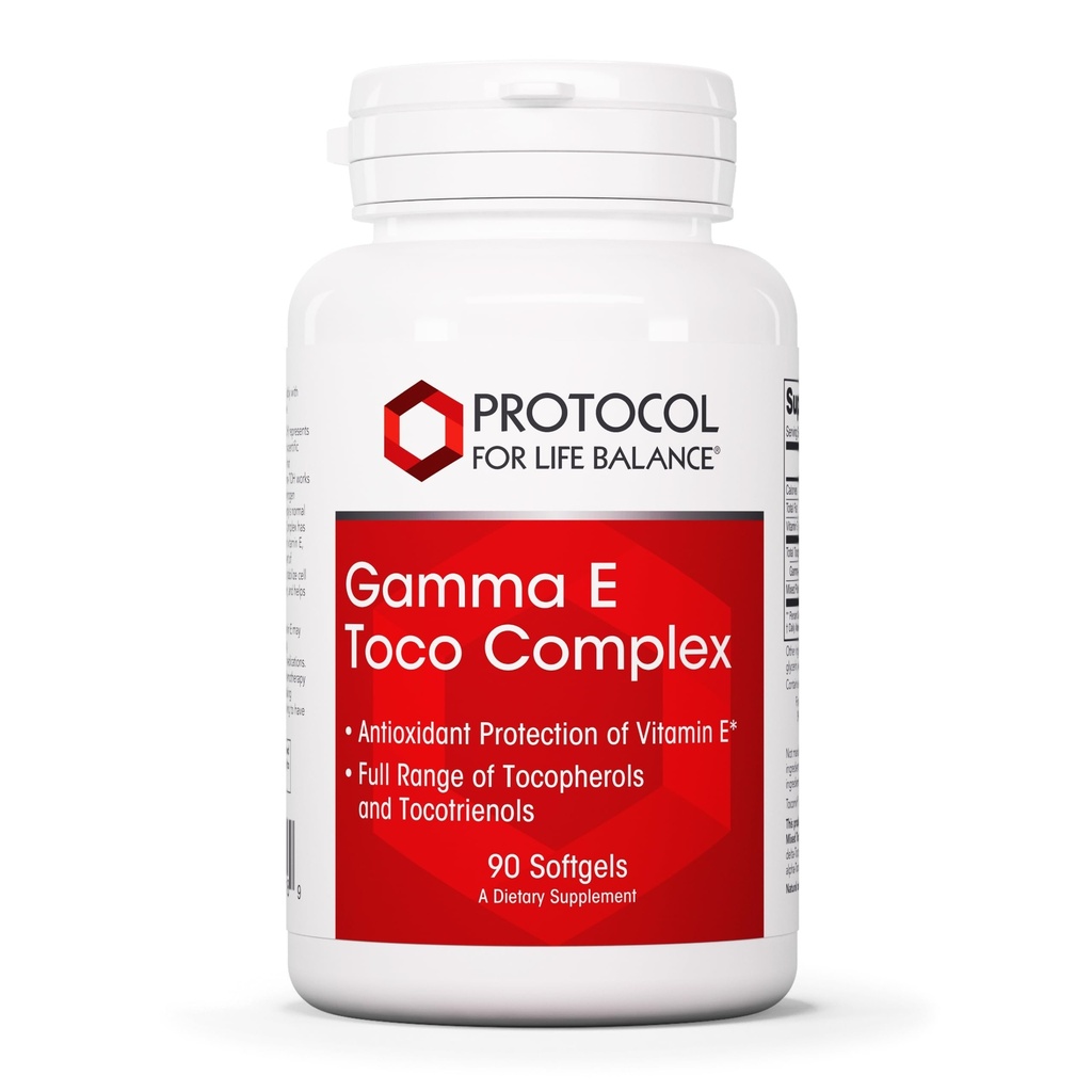 PROTOCOL FOR LIFE BALANCE Gamma E Toco Complex - Vitamin E 300mg - Antioxidant Support - for Cardiovascular Health & Brain Health - with Tocotrienols - Halal & Dairy Free - 90 Softgels