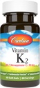 Carlson - Vitamina K2 MK-7 (Menaquinona), 90 mcg, suporte ósseo, biodisponibilidade de cálcio, vitamina K2, vitamina K-2, 60 Softgels