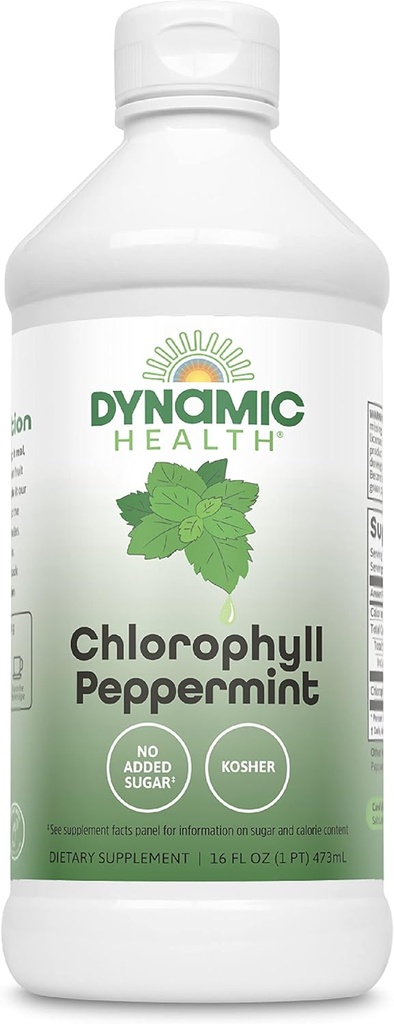 Salud dinámica Clorofila líquido Peppermint 100 mg, clorofilinas de cobre de sodio con hojas de Alfalfa y Mulberry, limpieza de plantas y desodorización, sin azúcar añadido, 16 Fl Oz
