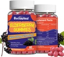 Elderberry Gummies, Elderberry ekstraktas 300mg, su vitamino C ir cinko, braškių skonio gummies, Non-GMO, Gluten Free, Vegan- Friendly, Immunal Support, 60 Count (Pack of 2)