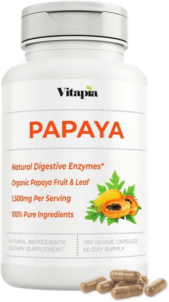 Papaya Frufet Enzyme Capsules per a Digestion, becar contra els homes i les dones - 1500 Orguey Powder Perving - 180 Vigregie Capsules - No-GMO, Gutten-Free, Vegan-micly