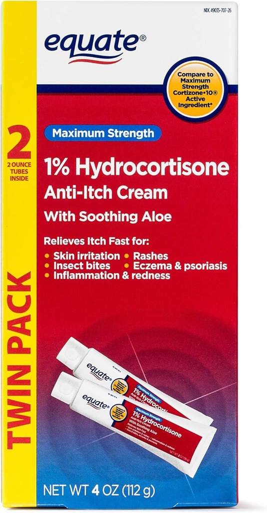 Equate TWINPACK 1% Hidrocortisona Anti-itch Cream Comparar con Maximum Strength Cortisone