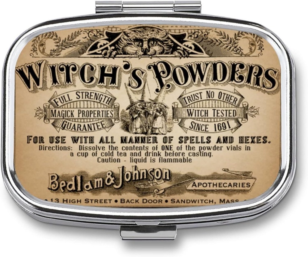 Metal 2 Collect Pill Organizer Travel Friendly Portable Compact Box do trzymania witamin / Tylenol / Olej rybny / Suplementy / Tablet (vintage Witch 's Piders), 1,97 x 0,79 x 0,39 Inch, 1,0 Count