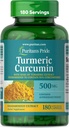 Puritan's Pride Turmeric Curcumin 500mg, Standarized 95% Cucuminoids, Taimne Dietary Supplement for Antioxidant Health, 180 Radpid vabastavad kapslid