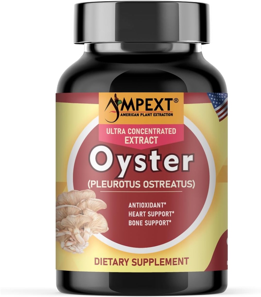 Oyster Mushroom Extract - Premium Quality, Kun Fruiting Bodies, Brain & Cognitive Support, Antioxidant & Immunity Booster, Heart Support, Bone Mineral Density Improvement, 90 Veg Caps.