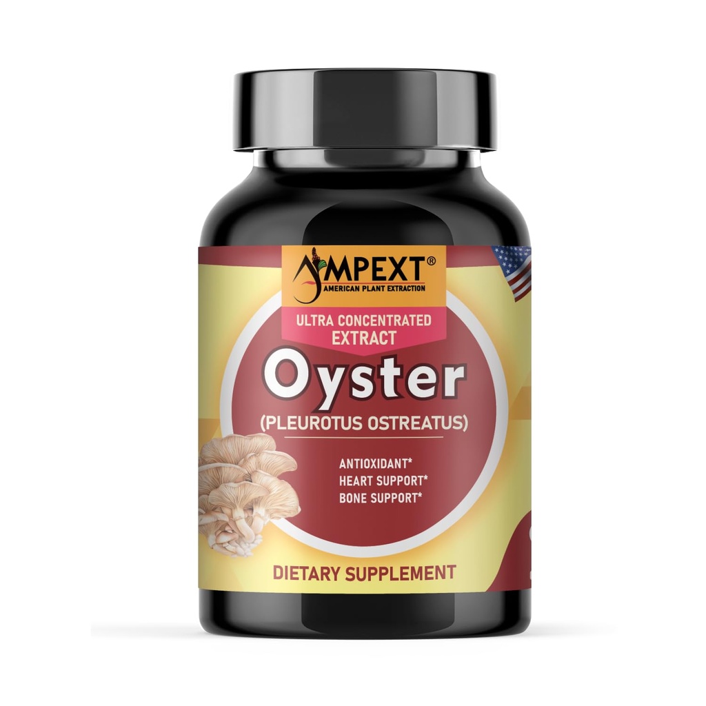 Oyster Mushroom Extract - Premium Quality, Only Fruiting Bodies, Brain & Cognitive Support, Antioxidant & Immunity Booster, Heart Support, Bone Mineral Density Improvement, 90 Veg Caps.