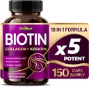 GriMed BIOTIN עם Collagen + Keratin 7,275 מ"ג ציפורניים חזקות שיער, עור רדנט, הזדקנות בריאה ארה"ב Made & Tested (150 Count (Pack of 1))