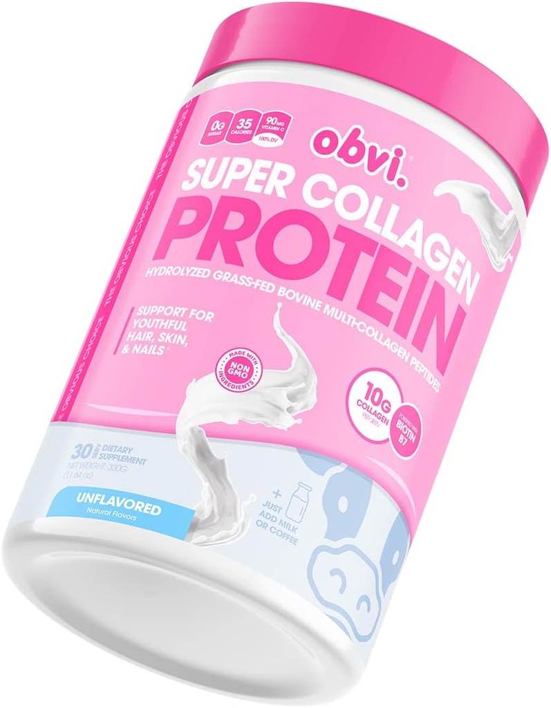Obvi Collagen Peptider, Protein Powder, Keto, Gluten og Dairy Free, Hydrolyzed Grass- Fed Bovine Collagen Peptider, Understøtter Gut Sundhed, Sund Hår, Hud, Nails (Unflavored)
