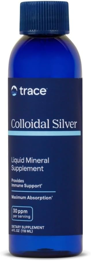 Trace Minerals ← Colloidal Silver Liquid TENIDO 30 PPM Suplemento Mineral de Dose Seguro, 99.99% Puro, Super-Oxigenado, Vegan ANTE 4 fl oz Bottle (1 Pack)