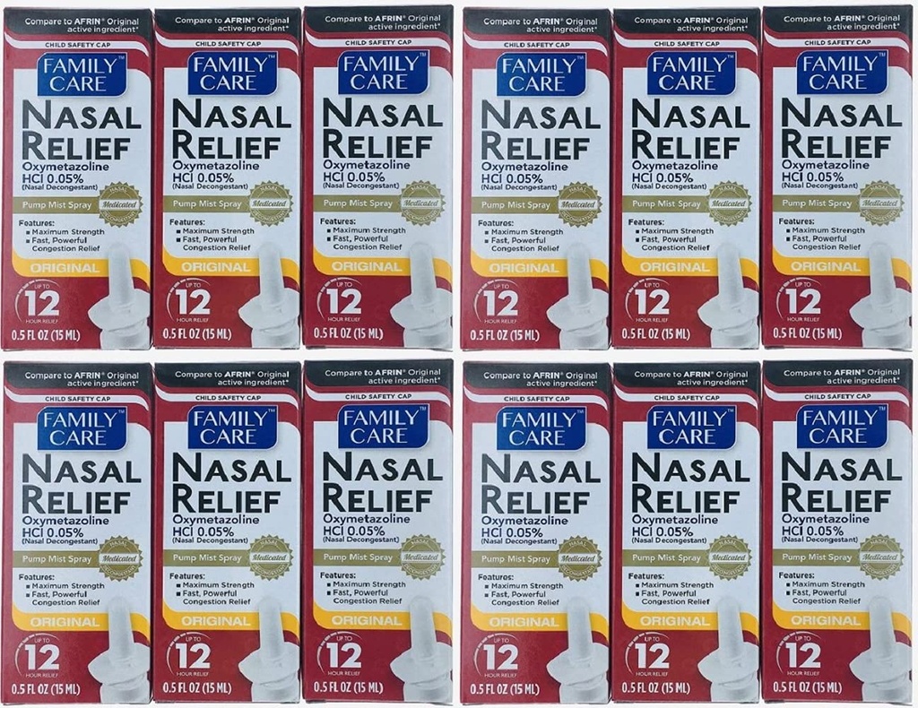 (12 pack) Nasal Relief Spray, 12 hour Pump Mist (Oxymetazoline HCL) 0.5 fl oz