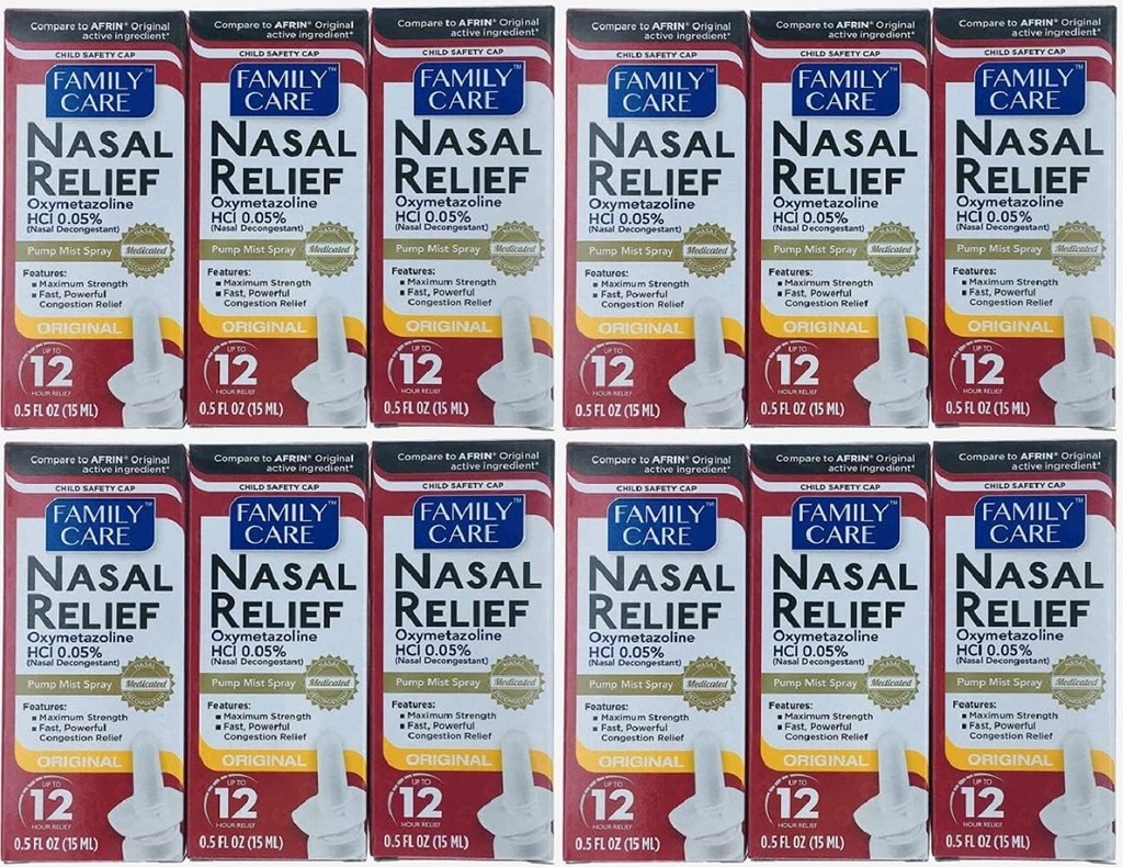 (12 pakke) Nasal relief Spray, 12 timer Pump Mist (Oxymetazolin HCL) 0.5 fl oz
