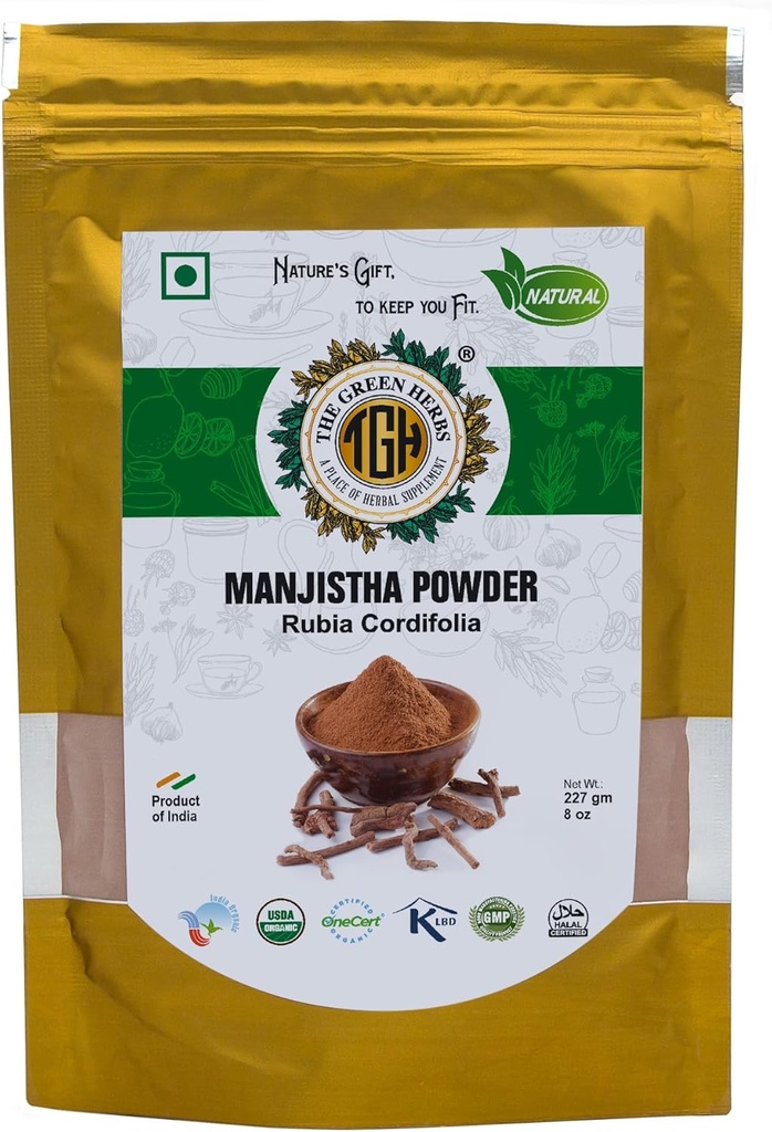 The Green Herbs Manjishat Root Powder, 227g Dly Gr Land, Natural i químic-Free, Herbal Powder, Rubia Cordifolia