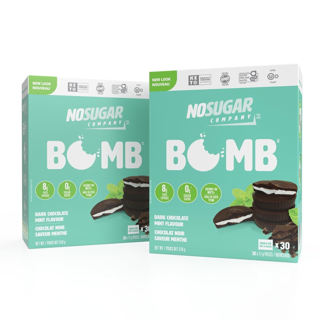 No Sugar Keto Cups, שוקולד Mint, 60 כוסות - טיפול בטוח סוכרתי, נמוך Net Carb (1g), סוכר חינם (0g) Keto Fat Bombs עם 7g שומן בריא - Gluten חינם, All Natural, non-GMO