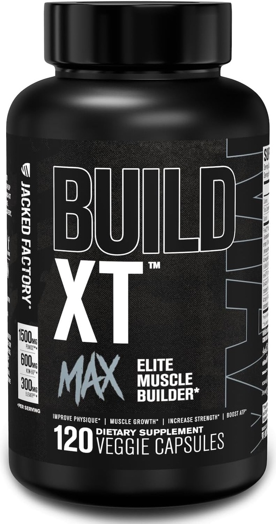Jacked Factory Build-XT Max Muscle Builder for Men and Women - ATP Supplement with Peak02 Cordyceps, KSM-66 Ashwagandha, & ElevATP for Muscle Recovery, Muscle Growth, Enhanced Endurance - 120 Count
