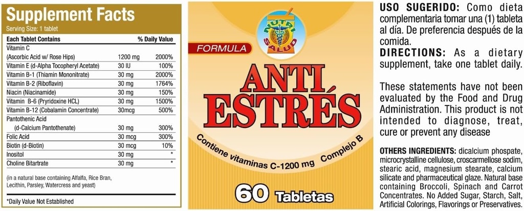 Nutrisalud Products Anti Estres Formula Natural. Tratamiento Natural para Combatir el estres y la ansiedad, Set de 2 frascos para 4 Meses. Recupere la Calma y tranquilidad.