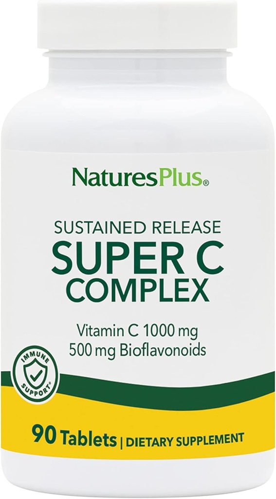NaturesPlus Super C-kompleks, utgivelse - 1000 mg, 90 vegetariske tabletter - høy potens immunstøtte Supplement, antioksidant - Forbedret absorpsjon - Glutenfri - 90 Services