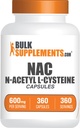 BulkSupplements.com N-Acetyl L-Cysteine Capsule - N-Acetyl Cysteine 600mg, NAC Supplement - 600mg per Capsule, Gluten Free - 1 NAC Capsule per Serving, 360 Capsule (Pack of 1)