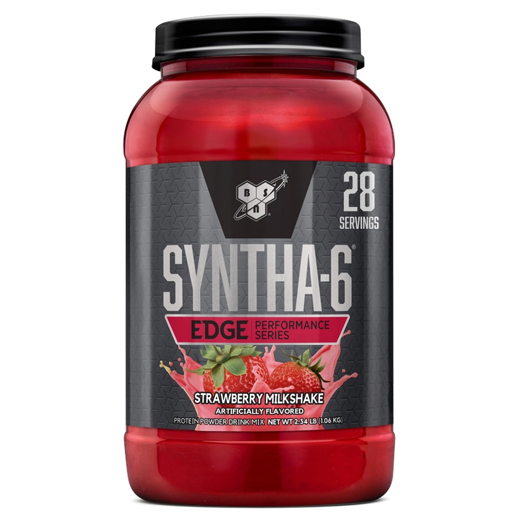 BSN SYNTHA-6 EDGE Protein Powder, Strawberry Protein Powder with Hydrolyzed Whey, Micellar Casein, for Muscle Gain, Low Sugar, 24g Protein, Strawberry Milkshake, 28 Servings, 2.34 Pound (Pack of 1)